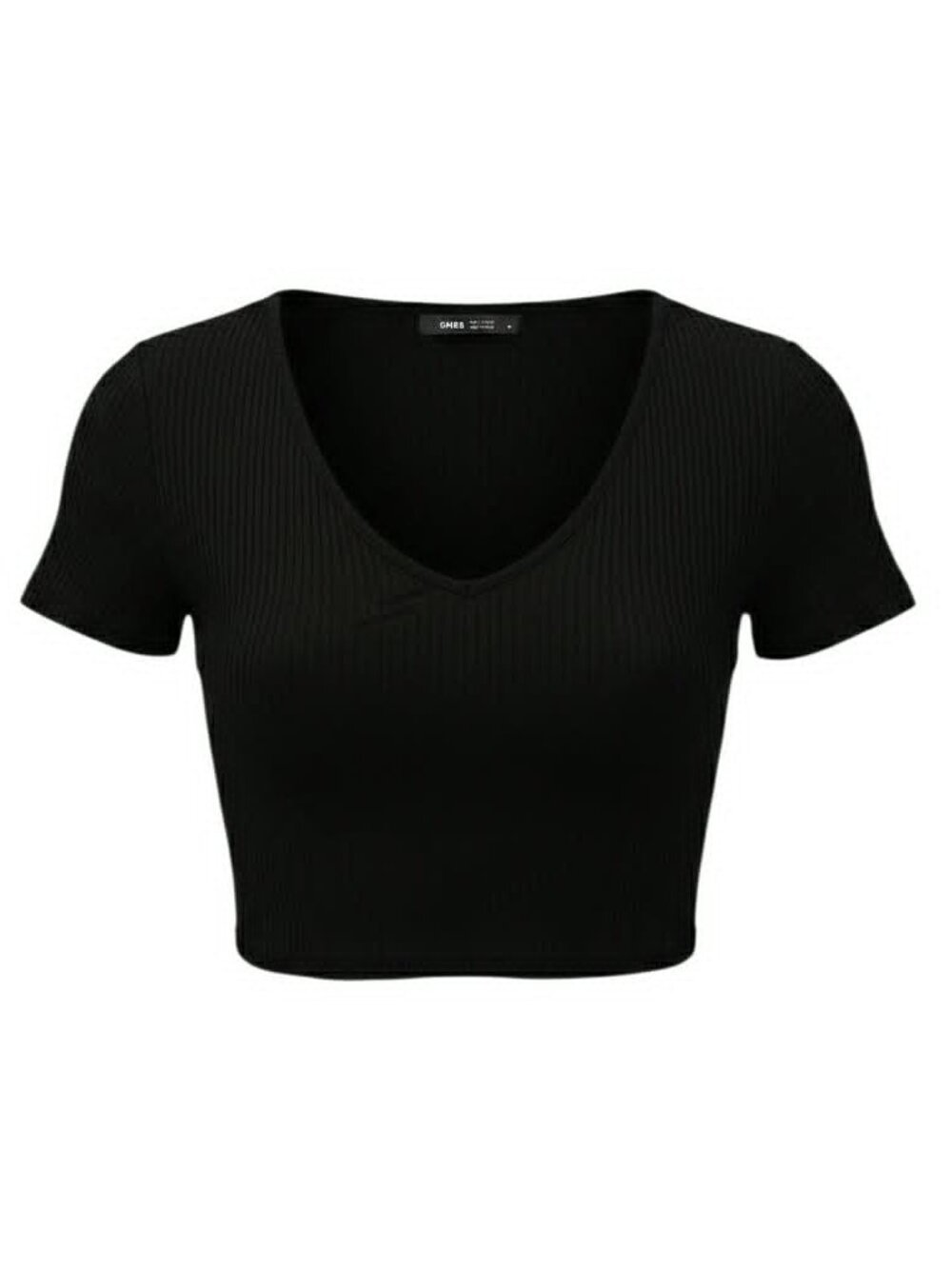 Shein Size S Black Cropped Ribbed Cotton Jersey Top V-Neck